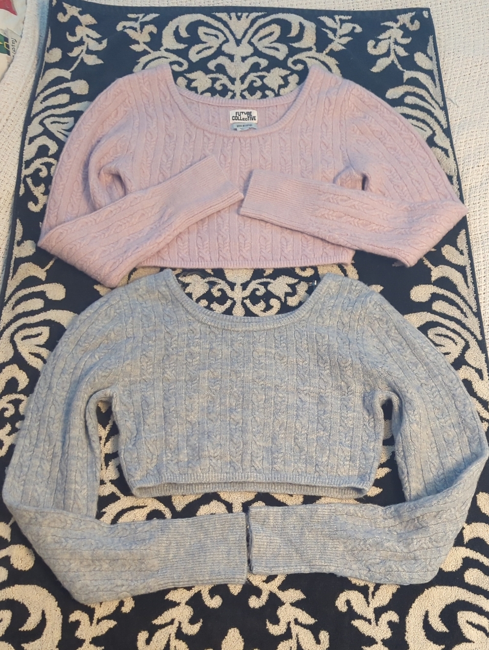 2 Future Collective Reese Blutstein Cropped Cable Knit Sweaters in Pink & Blue